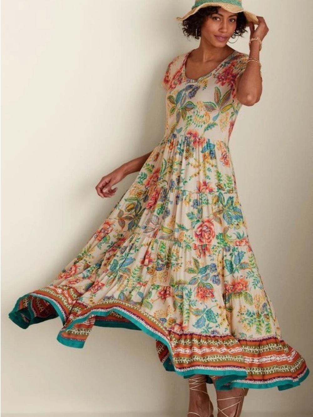 Soft Surroundings Kara Dress Multicolor Beach Vacation Tropical Maxi Size Med